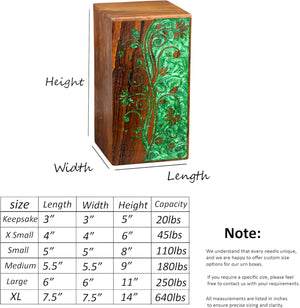 Handcrafted Rosewood Urn Box with Double Side Resin | Memorial Keepsake Box | Funeral Cremation Urn for Ashes | Custom Engraved Urn (8"x5"(110Cu/in))