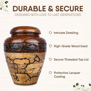 Cremation Urn for Human Ashes Adult Male or Female, Wooden Urn, Hand Carved Memorial, Large Adult Urn, Burial Urn, Wood Turned Casket for Men Women, Funeral Urn for Ashes (Keepsake 15 Cu/in)