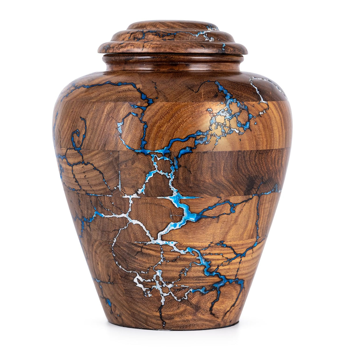 Wooden Urns for Human Ashes Adult Male, Female | Cremation Memorial, Decorative Urn for Ashes, Funeral Urns - Large Up to 250 lbs, Blue