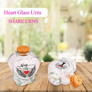 Heart Glass Urns for Ashes - Set of 2 - Sand Jar 'Your Wings Were Ready My Heart Was Not' Small Keepsake Urns for Human, Pet - Tree of Life Memorial Holder