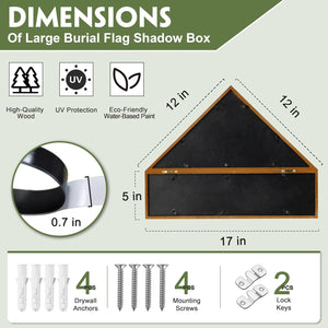 Flag Case for 3'x5' American Flag Display Case Brown Wood Memorial Flag Veteran Military Medal Pins Shadow Box with Acrylic Covered and Wall Mounted (Not for Burial Flag Size)