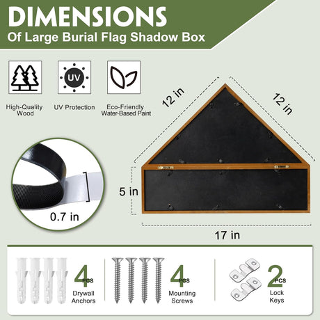 Flag Case for 3'x5' American Flag Display Case Brown Wood Memorial Flag Veteran Military Medal Pins Shadow Box with Acrylic Covered and Wall Mounted (Not for Burial Flag Size)
