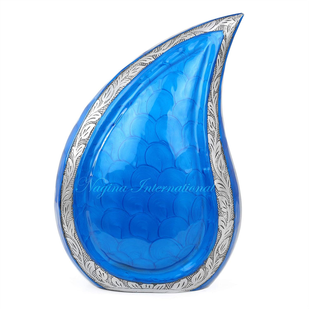 10" Teardrop Chiseled Aluminum Funeral Ashes Urn for Adults and Pets | Cremation Metal Storage with Lid