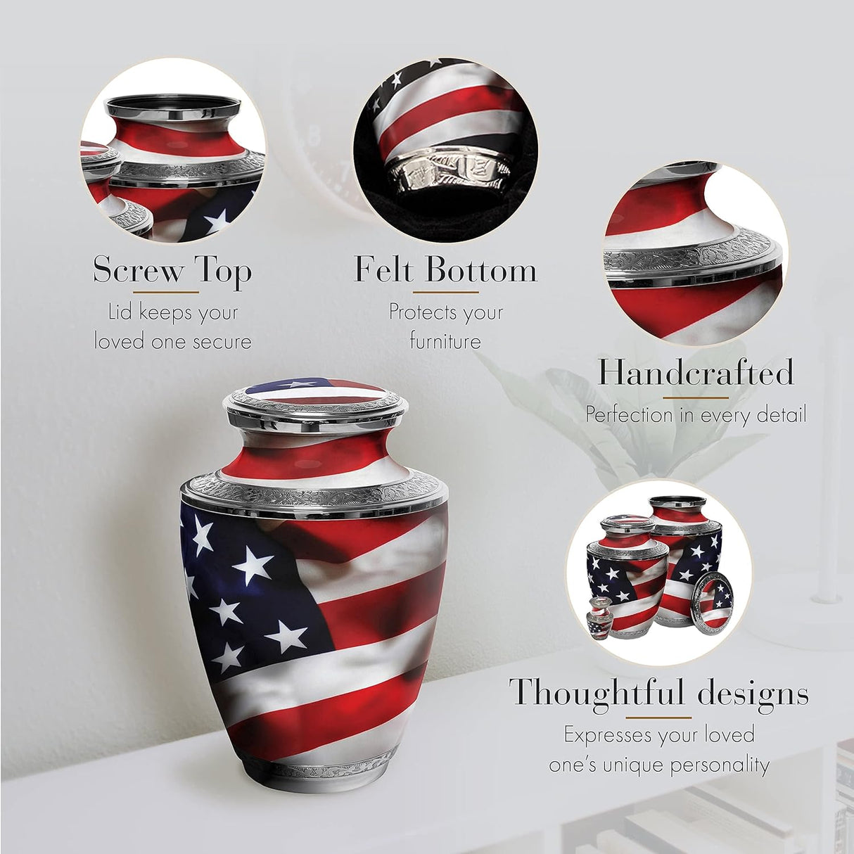 American Flag Cremation Urn for Ashes Adult Male - Beautifully Handcrafted Patriotic & Personalized Cremation Urns for Human Ashes Adult Man for Veteran or Patriot