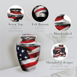 American Flag Cremation Urn for Ashes Adult Male - Beautifully Handcrafted Patriotic & Personalized Cremation Urns for Human Ashes Adult Man for Veteran or Patriot