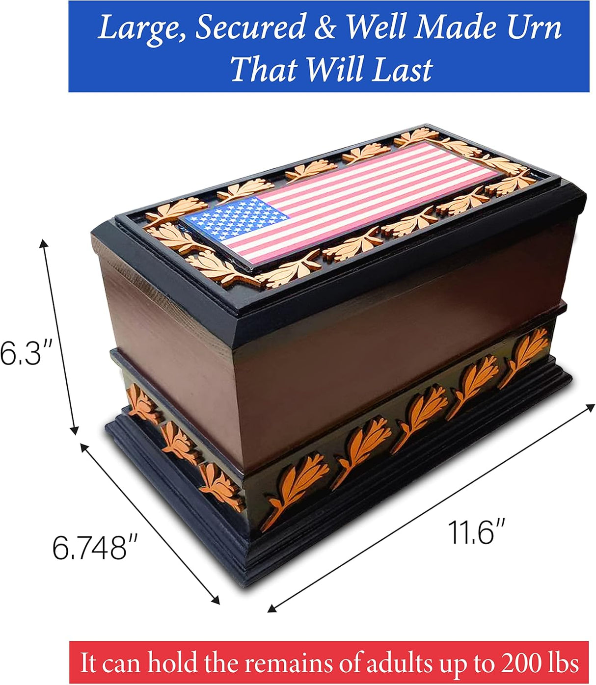 Urns for Ashes - Patriotic Cremation Urn with American Flag - Enduring Ashes Keepsake - Decorative Urns for a Lasting Tribute