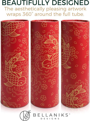 Scattering Tubes for Human Ashes - Cremation Urns for Burial, Travel, Transport Or Spreading Cremains - Cabin-Safe Red Memorial Container & Keepsake - Red Fish Design Large 14.8” x 5”