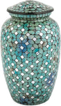Mosaic Glass Cremation Urn - Hand Made Funeral Urn for Human Ashes - Large Adult Size Burial Urn - Hand Applied Individual Tiles Create a one of a Kind Work of Art - 200 cu in (Blue)