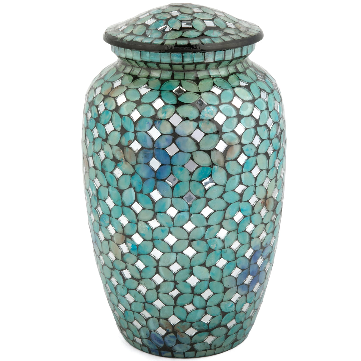 Mosaic Glass Cremation Urn - Hand Made Funeral Urn for Human Ashes - Large Adult Size Burial Urn - Hand Applied Individual Tiles Create a one of a Kind Work of Art - 200 cu in (Red)