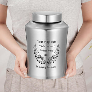 XIUDA Cremation Urns for Human Ashes Adult Male and Female, Memorial Decorative Burial Urn, Stainless Steel Angel Wings Keepsake Urn Human Ashes Up to 220 lbs