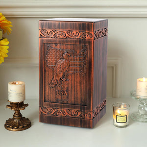 Extra Large Wooden Urns for Human Ashes Adult Man, Military and Patriotic Cremation Urns for Human Ashes with Eagle & American Flag Designs, Decorative Urns for Mom, Eagle Urn