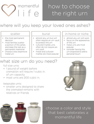 Radiant Elite Metal Adult Cremation Urn - Hand Engraved Accents - Momentful Life - Elegant Black and Gold Urn