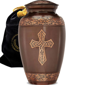 Bronze Cross Cremation Urn for Ashes Adult Male - Personalized Cremation Urns for Human Ashes Adult Man Decorative Urns - Beautifully Handcrafted Cross Urn