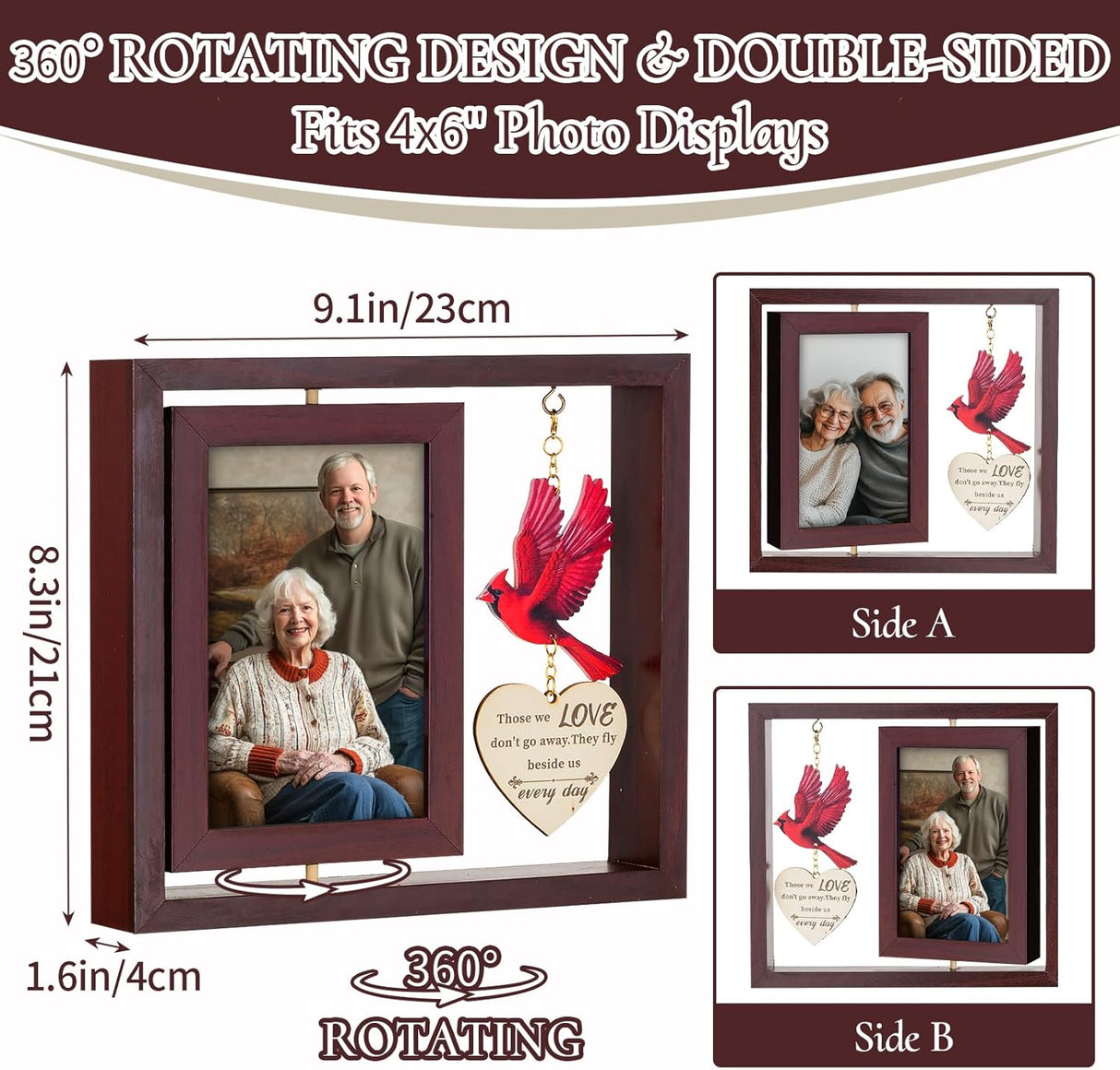 Sympathy Gifts for Loss of Loved One: Double 4x6 Photos, Cardinal Memorial Picture Frame for Mother, Remembrance Gift in Loving Memory with Touching Text