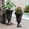 23" Tall Plastic Urn Planter (2-Pack) – Planters for Outdoor Plants with Drainage Holes & Trophy Design, Heavy-Duty Classic Indoor Large Flower Pots for Home Garden, Front Porch & Decor, Black