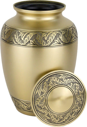 Classic Laurel Gold Cremation Urn for Ashes - Extra Large, Brass, Gold Companion Urn, Extra Large Adult Sized Cremation Urn, 11.625 Inches High