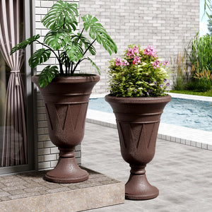 23" Tall Plastic Urn Planter (2-Pack) – Planters for Outdoor Plants with Drainage Holes & Trophy Design, Heavy-Duty Classic Indoor Large Flower Pots for Home Garden, Front Porch & Decor, Black