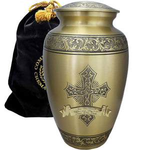 Bronze Cross Cremation Urn for Ashes Adult Male - Personalized Cremation Urns for Human Ashes Adult Man Decorative Urns - Beautifully Handcrafted Cross Urn