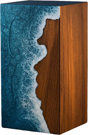 Handcrafted Rosewood & Ocean Wave Epoxy Resin Urn for Ashes – Memorial Cremation Urn Box for Human & Pet Ashes ((Keepsake - 5" Hx4 W (20 Cu/in))