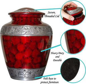 Extra Large Companion Human Funeral Cremation Urn, Personalized Double Urn for Two Adults (Red)