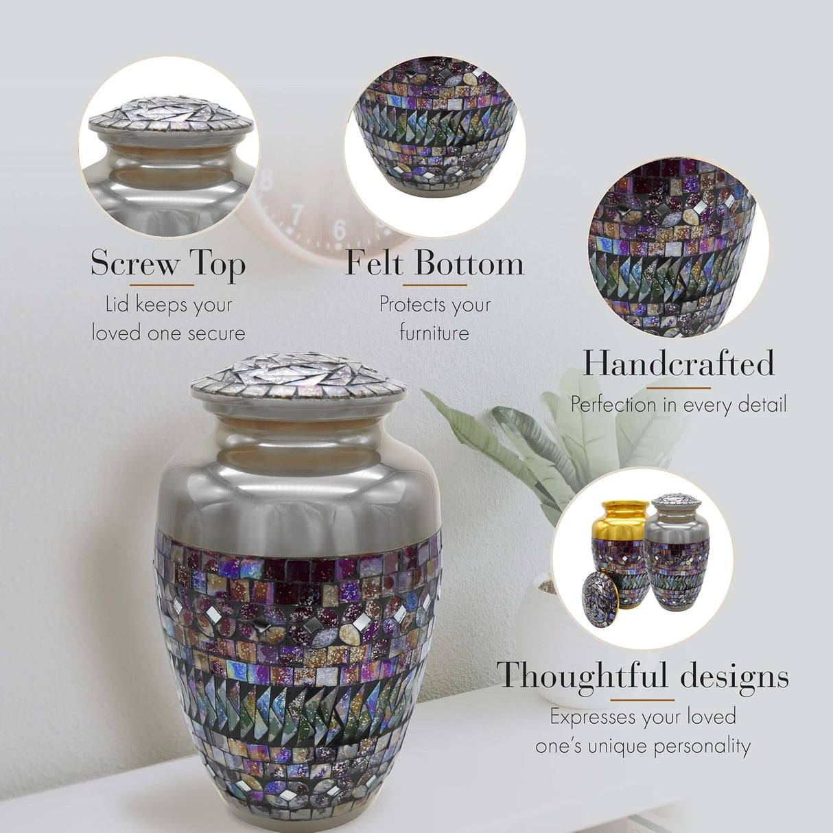 Glass Mosaic Cremation Urn for Ashes for Women - Personalized Cremation Urns for Human Ashes Adult Female Decorative Urns - Beautifully Handcrafted Glass Urn for Women