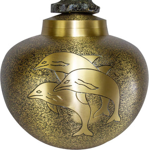 Dolphin Cremation Urn, Urns for Human Ashes, Adult Size Brass Dolphin Funeral Urn