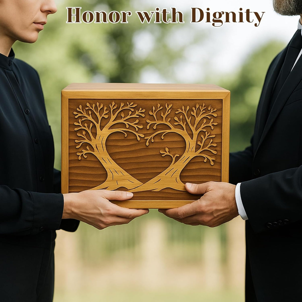 Wooden Box Funeral Cremation Urns for Human Ashes Adult Large - Burial Urns for Columbarium - Tree of Life Flying Bird (250 Cubic Inches, Twin Tree - Heart)