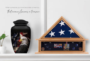 Patriotic Hearts Eagle Urn for Human Ashes | American Flag Cremation Urn for Adults, Veteran, Medium Size, Handmade Funeral Urns with Velvet Bag