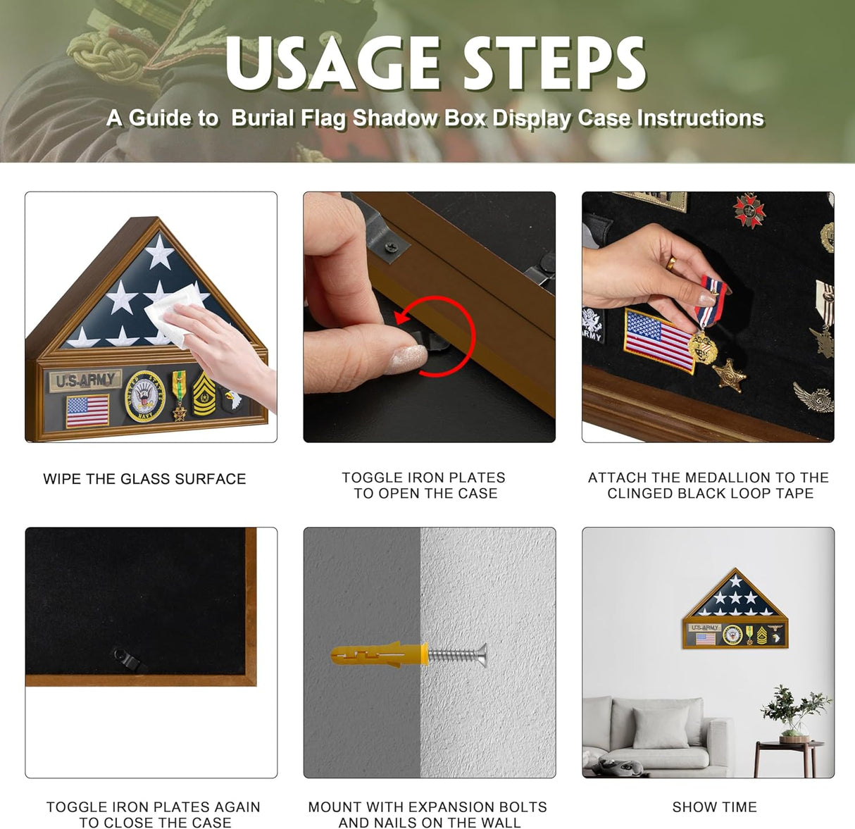 Flag Case for 3'x5' American Flag Display Case Brown Wood Memorial Flag Veteran Military Medal Pins Shadow Box with Acrylic Covered and Wall Mounted (Not for Burial Flag Size)