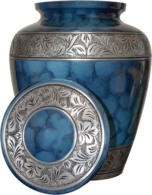 Extra Large Companion Human Funeral Cremation Urn, Personalized Double Urn for Two Adults (Blue)