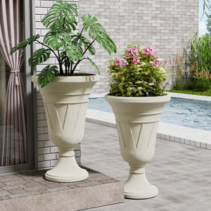 23" Tall Plastic Urn Planter (2-Pack) – Planters for Outdoor Plants with Drainage Holes & Trophy Design, Heavy-Duty Classic Indoor Large Flower Pots for Home Garden, Front Porch & Decor, Black