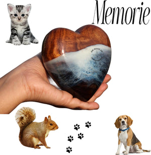 Ocean-Inspired Epoxy Resin Wooden Heart Urn Keepsake Urn for Human & Pet Ashes, Brown, Heart Pattern, 4x4x2 Inches, 6 Cubic Inches, Handcrafted Rosewood & Resin