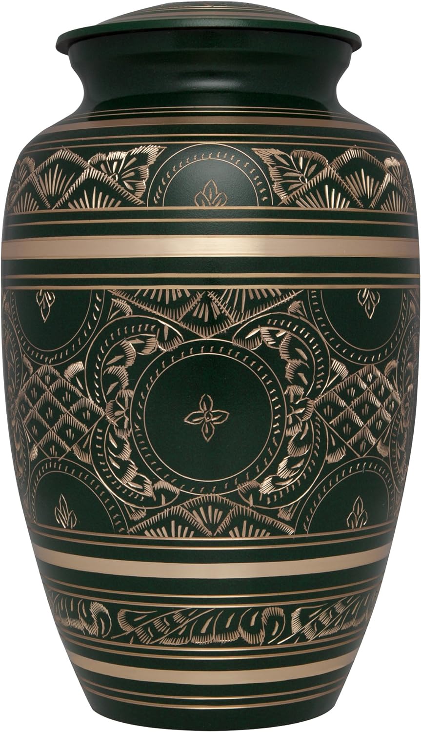 Irish Green Funeral Urn by Liliane Memorials - Cremation Urn for Human Ashes - Hand Made in Brass - Suitable for Cemetery Burial or Niche - Large Size fits Remains of Adults up to 200 lbs - Cassis