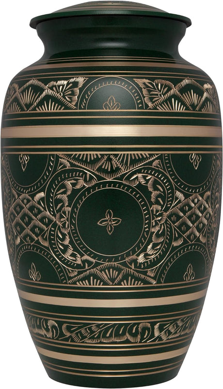 Irish Green Funeral Urn by Liliane Memorials - Cremation Urn for Human Ashes - Hand Made in Brass - Suitable for Cemetery Burial or Niche - Large Size fits Remains of Adults up to 200 lbs - Cassis