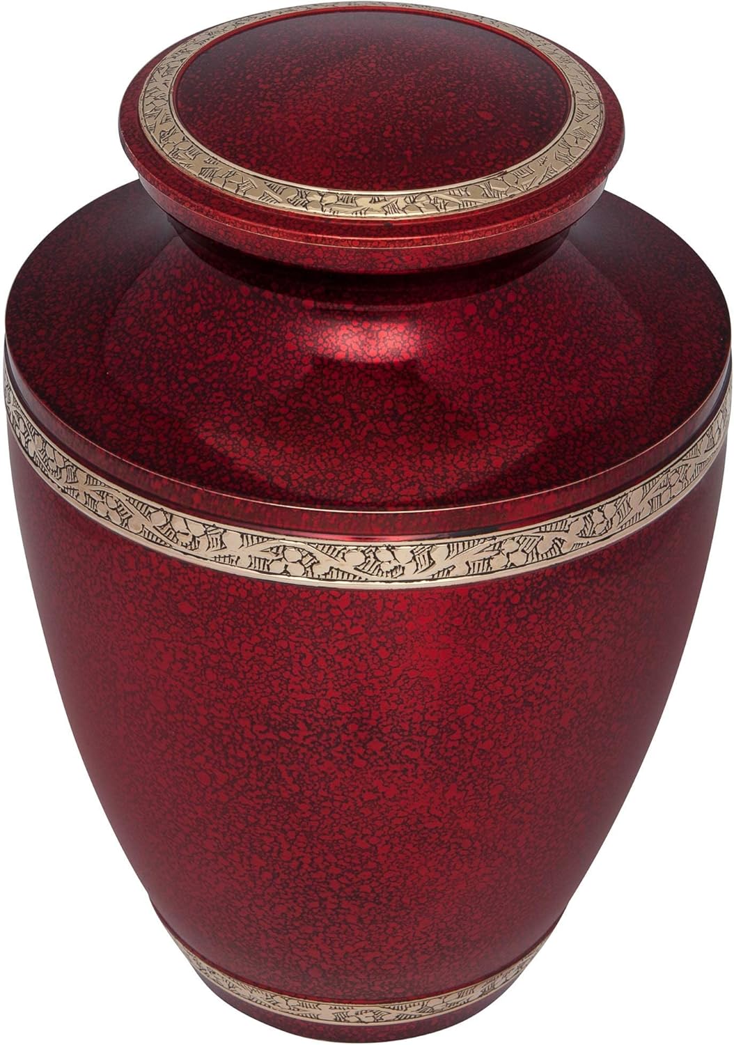 Red Funeral Urn by Liliane Memorials - Cremation Urn for Human Ashes - Hand Made in Brass - Suitable for Cemetery Burial or Niche - Large Size fits Remains of Adults up to 200 lbs - Torino Model