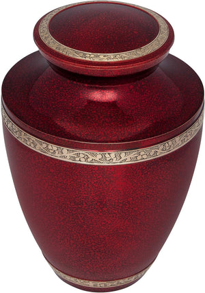 Red Funeral Urn by Liliane Memorials - Cremation Urn for Human Ashes - Hand Made in Brass - Suitable for Cemetery Burial or Niche - Large Size fits Remains of Adults up to 200 lbs - Torino Model
