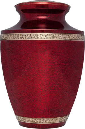 Red Funeral Urn by Liliane Memorials - Cremation Urn for Human Ashes - Hand Made in Brass - Suitable for Cemetery Burial or Niche - Large Size fits Remains of Adults up to 200 lbs - Torino Model
