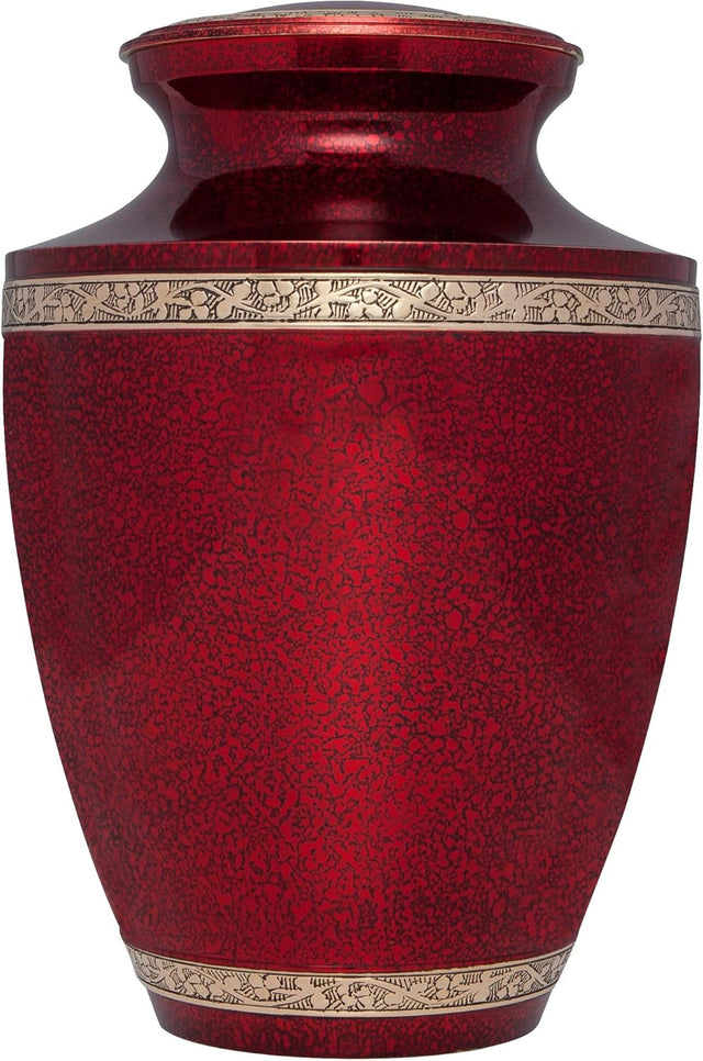 Red Funeral Urn by Liliane Memorials - Cremation Urn for Human Ashes - Hand Made in Brass - Suitable for Cemetery Burial or Niche - Large Size fits Remains of Adults up to 200 lbs - Torino Model