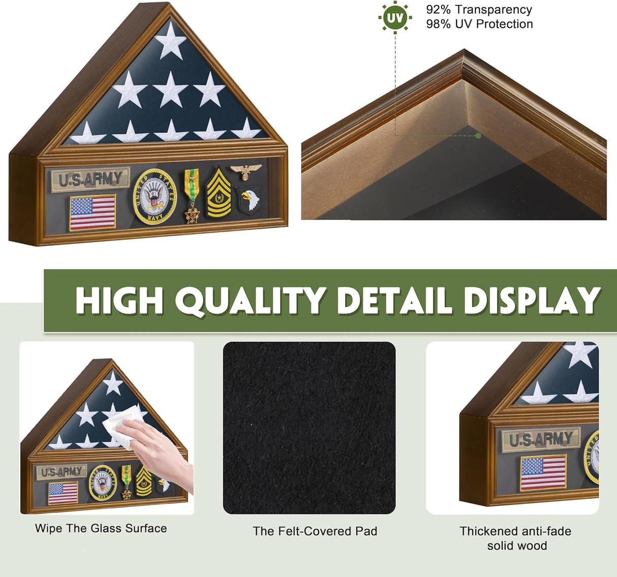 Flag Case for 3'x5' American Flag Display Case Brown Wood Memorial Flag Veteran Military Medal Pins Shadow Box with Acrylic Covered and Wall Mounted (Not for Burial Flag Size)