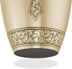 Reminded Adult Cremation Memorial Urn for Human Ashes, Gold Etched Cross Brass Funeral Urn with Velvet Bag