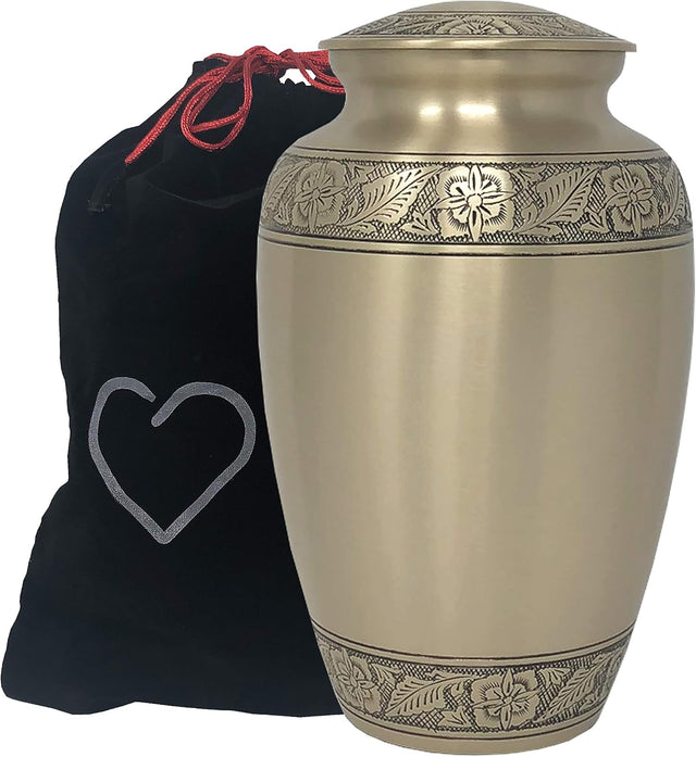 Embossed Bronze Cremation Urn - Adult Bronze Cremation Urn
