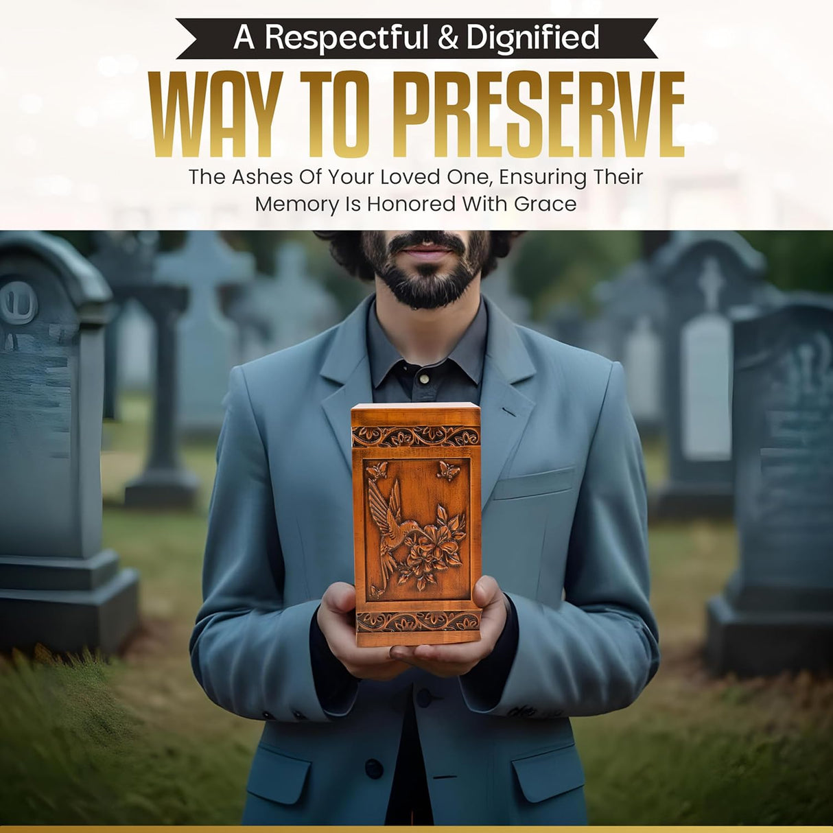 Handcrafted Memorial Urns for Human Ashes Adult Male Female, Decorative Wooden Box for Cremation Ashes Men Women Child, Unique Large Burial Funeral Urn - Hummingbird Design, Holds Up to 270 LBS