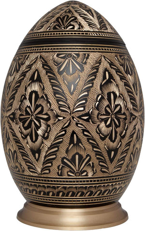 Black and Gold Cremation Urn by Liliane Memorials - Urns for Human Ashes Remains - Brass - Suitable for Funeral Cemetery Burial or Niche - Large Size for Adults up to 200 lbs - Egg Shape
