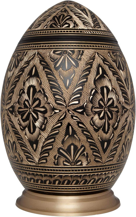 Black and Gold Cremation Urn by Liliane Memorials - Urns for Human Ashes Remains - Brass - Suitable for Funeral Cemetery Burial or Niche - Large Size for Adults up to 200 lbs - Egg Shape