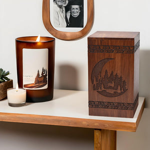 Handcrafted Rosewood Urn for Human Ashes - Beautifull Moon and Deer Tree Wooden Box Cremation Pets Handmade Burial Loving Memories (Rosewood, L(11.25X6.25”)250CU) (Moon-09)
