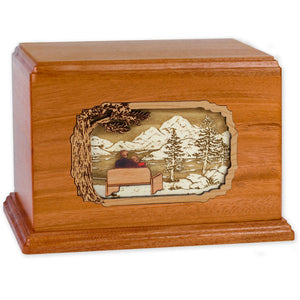 Soulmates Together Forever Wooden Companion Cremation Urn for Two People - Wood Art Inlay Funeral Urn with Couple Together Again on Bench (Companion Urn for Two People, Walnut Custom)