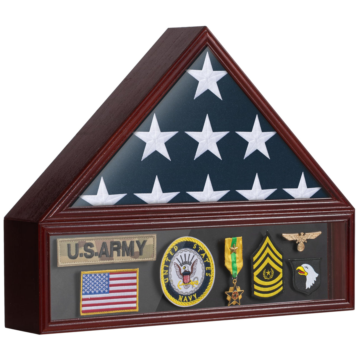 Flag Case for 3'x5' American Flag Display Case Brown Wood Memorial Flag Veteran Military Medal Pins Shadow Box with Acrylic Covered and Wall Mounted (Not for Burial Flag Size)