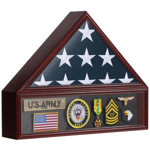 Flag Case for 3'x5' American Flag Display Case Brown Wood Memorial Flag Veteran Military Medal Pins Shadow Box with Acrylic Covered and Wall Mounted (Not for Burial Flag Size)