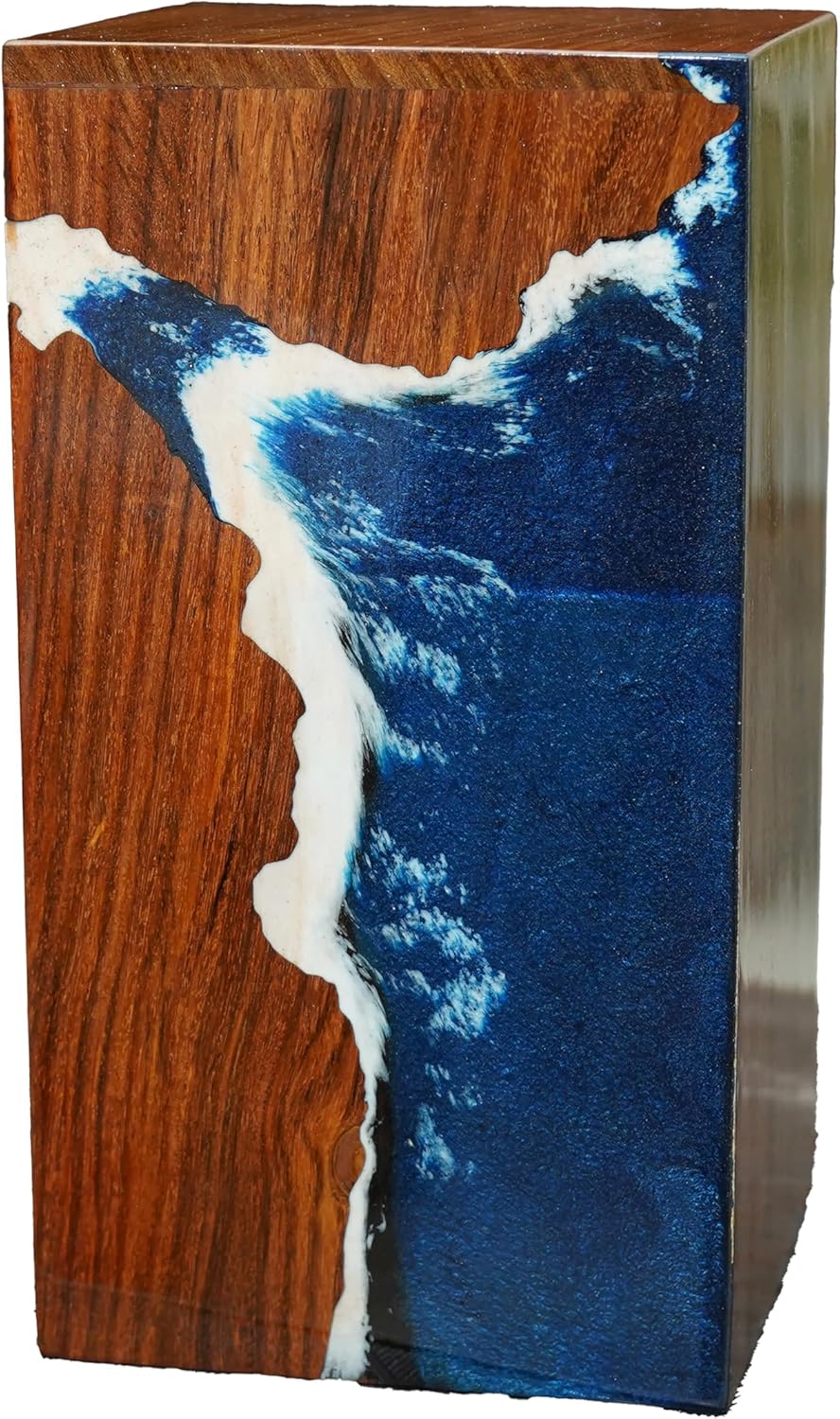 Epoxy Resin Wooden Urns for Human Ashes - Adult Male & Female Cremation Urns (Medium 9'X5.5, 180cu/in)