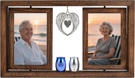 Double Urns for Ashes with Rotating Photo Frame - Companion Memorial Dual Mini Urn Set for Two Adults - Holds Two 6" Photos - Small Keepsake Urns for Mom & Dad